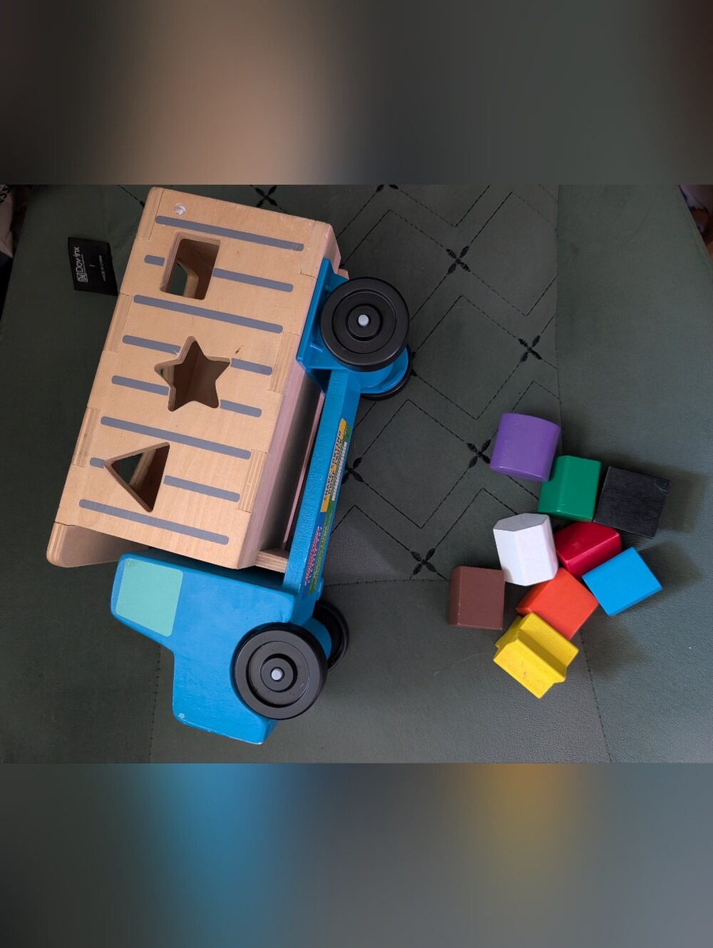 Melissa & Doug Blue Wooden Shape Sorter Push Cart with Multicolor Blocks